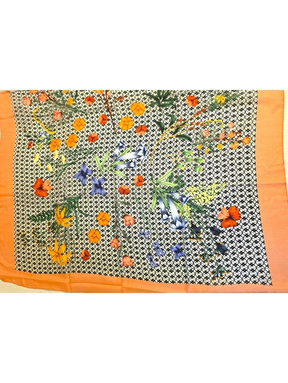 NWT Anthropologie Maeve Flora Silk Square Scarf Orange Geometric Botanical 36